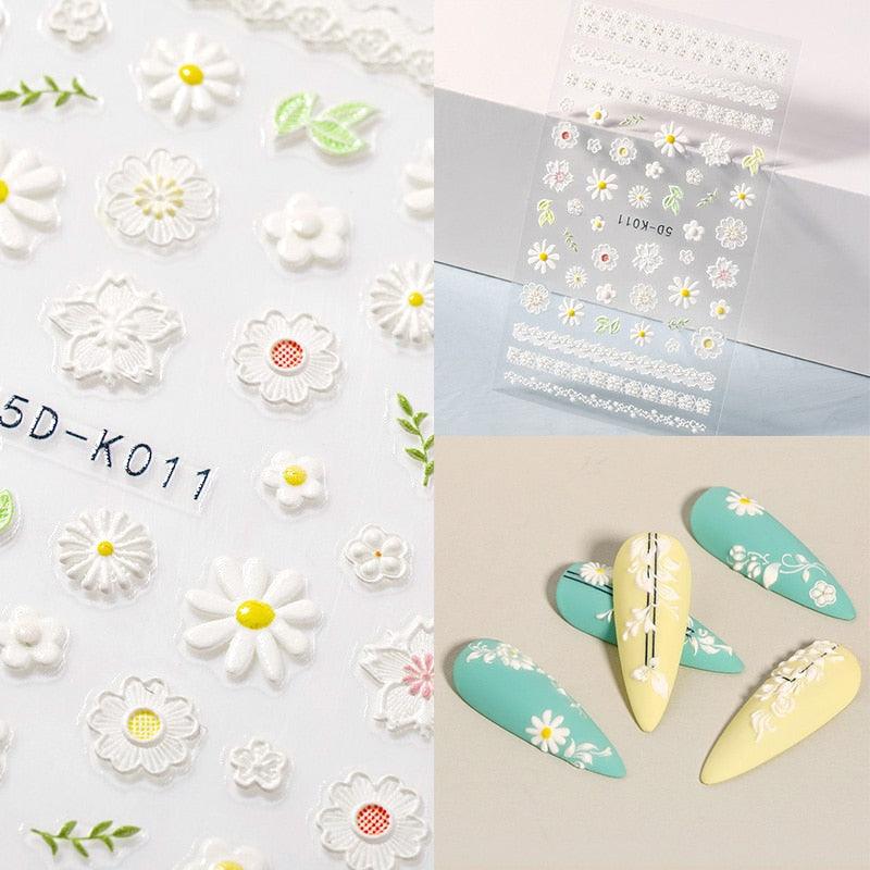 White Embossed Flower Lace Sticker Decal Wedding Nail Art Designs Floral Butterfly Japanese Manicures Nail Decoration Metallic Curve Strip Line Nail Decal Self-Adhesive 3D Wave Design Decoration for Women Girls Adhesive Striping Tape Nail Art Stickers