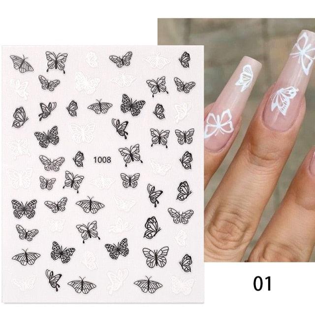 White Embossed Flower Lace Sticker Decal Wedding Nail Art Designs Floral Butterfly Japanese Manicures Nail Decoration Metallic Curve Strip Line Nail Decal Self-Adhesive 3D Wave Design Decoration for Women Girls Adhesive Striping Tape Nail Art Stickers