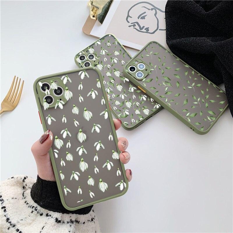 White Flower Bud Phone Case for iPhone 11 12 13 Pro Max 7 8 Plus SE X XR XS MAX Green Floral Back Shockproof Floral Flower Pattern Design Silicone Case, Slim Shockproof  Protective Bumper Case Cover for iPhone