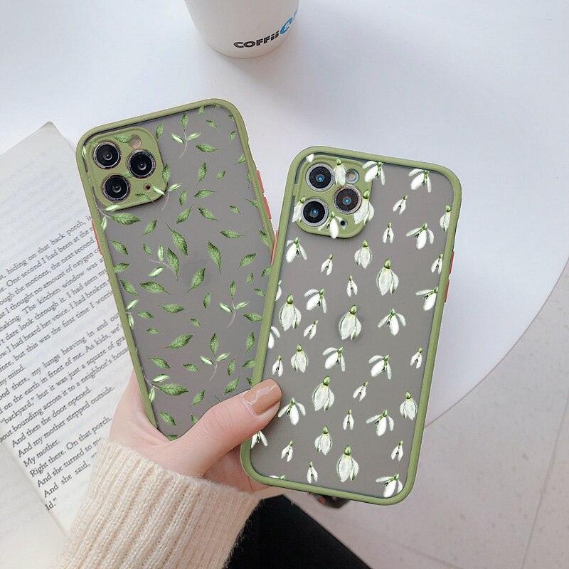 White Flower Bud Phone Case for iPhone 11 12 13 Pro Max 7 8 Plus SE X XR XS MAX Green Floral Back Shockproof Floral Flower Pattern Design Silicone Case, Slim Shockproof  Protective Bumper Case Cover for iPhone