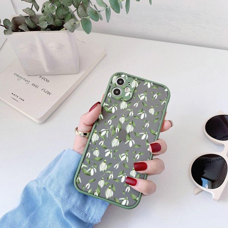 White Flower Bud Phone Case for iPhone 11 12 13 Pro Max 7 8 Plus SE X XR XS MAX Green Floral Back Shockproof Floral Flower Pattern Design Silicone Case, Slim Shockproof  Protective Bumper Case Cover for iPhone