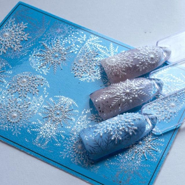 Winter Christmas Acrylic Engraved Nail Sticker Colorful Snow Design Decals Nail Water Slide Decals Nail Art Stickers Decals Christmas Snowflake Bronzing Christmas Slider Nail Art 3D Decals Decoration  Decals Snowflakes Elk Bear Christmas Xmas Stickers