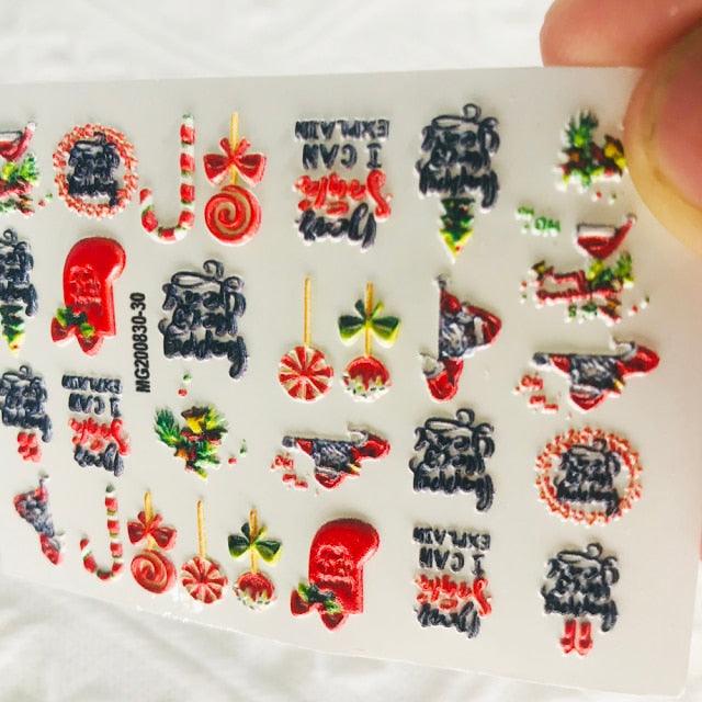 Winter Christmas Acrylic Engraved Nail Sticker Colorful Snow Design Decals Nail Water Slide Decals Nail Art Stickers Decals Christmas Snowflake Bronzing Christmas Slider Nail Art 3D Decals Decoration  Decals Snowflakes Elk Bear Christmas Xmas Stickers