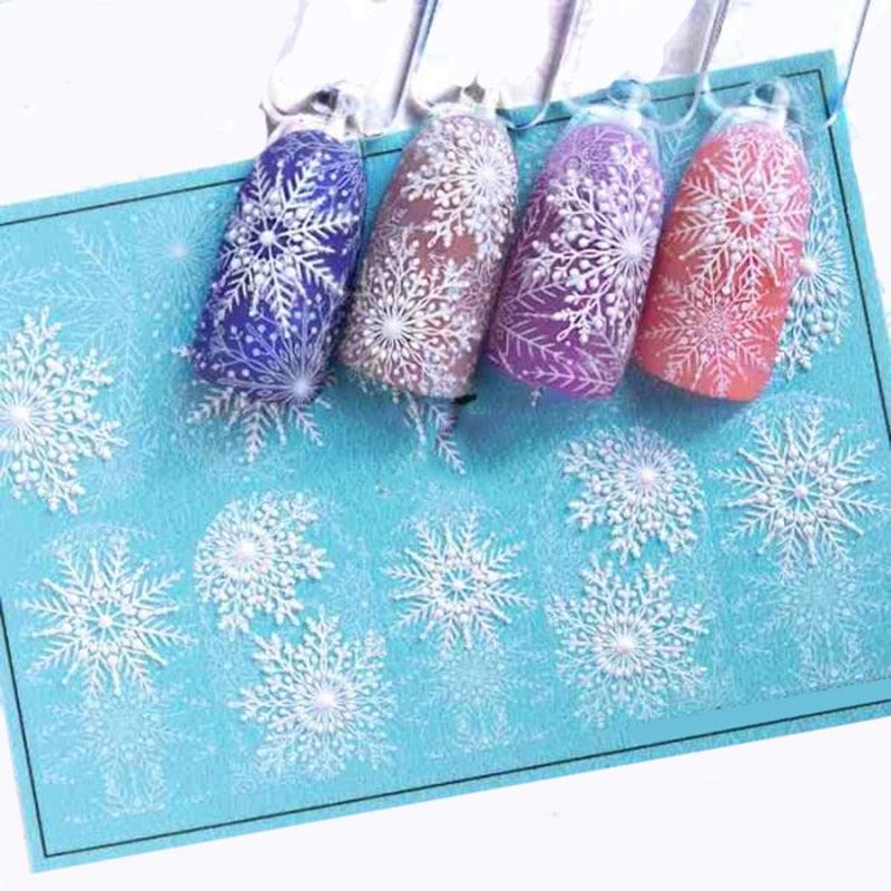 Winter Christmas Acrylic Engraved Nail Sticker Colorful Snow Design Decals Nail Water Slide Decals Nail Art Stickers Decals Christmas Snowflake Bronzing Christmas Slider Nail Art 3D Decals Decoration  Decals Snowflakes Elk Bear Christmas Xmas Stickers