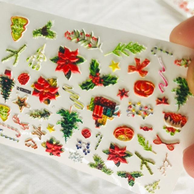 Winter Christmas Acrylic Engraved Nail Sticker Colorful Snow Design Decals Nail Water Slide Decals Nail Art Stickers Decals Christmas Snowflake Bronzing Christmas Slider Nail Art 3D Decals Decoration  Decals Snowflakes Elk Bear Christmas Xmas Stickers