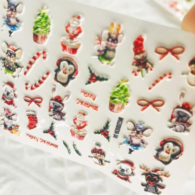 Winter Christmas Acrylic Engraved Nail Sticker Colorful Snow Design Decals Nail Water Slide Decals Nail Art Stickers Decals Christmas Snowflake Bronzing Christmas Slider Nail Art 3D Decals Decoration  Decals Snowflakes Elk Bear Christmas Xmas Stickers