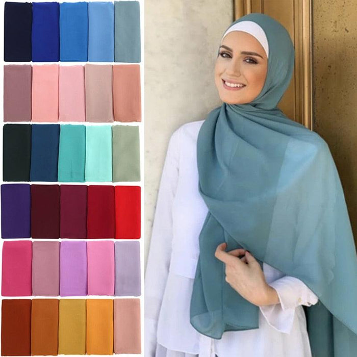 Winter Fashion Long Solid Color Soft Muslim Bubble Chiffon Hijab Scarf Shawls Hijab Elegant Scarf Wrap Lightweight Islamic Head Wear Escharpe Shawls Headband Wraps Lightweight Head Scarves Ladies Hijabs For  Women