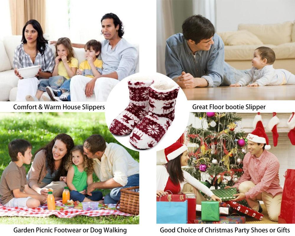 Winter Fur Slippers Women Warm House Slippers Plush Flip Flops Christmas Cotton Indoor Home Shoes Comfort Warm Fluffy Faux Fur Slipper Boots Soft Memory Foam Ankle Booties