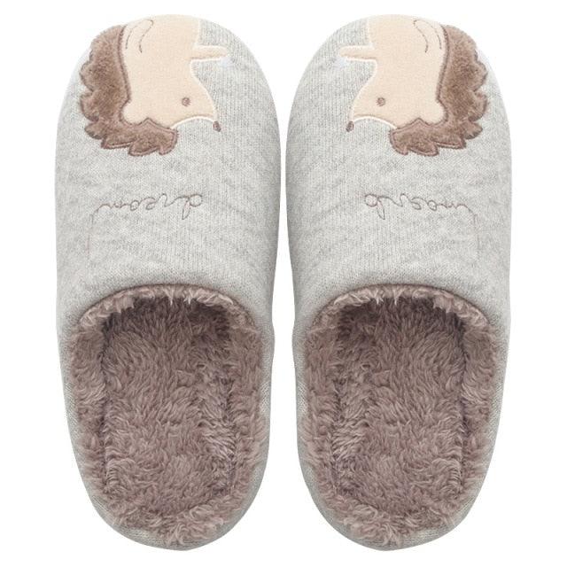 Winter House Women Fur Slippers Soft Memory Foam Sole Cute Fox Bear Bedroom Fluffy Slippers Couples Plush Shoes Comfortable Closed Toe House Slippers Shoes Anti slip Sandals Lightweight Winter Indoor Cartoon Slippers