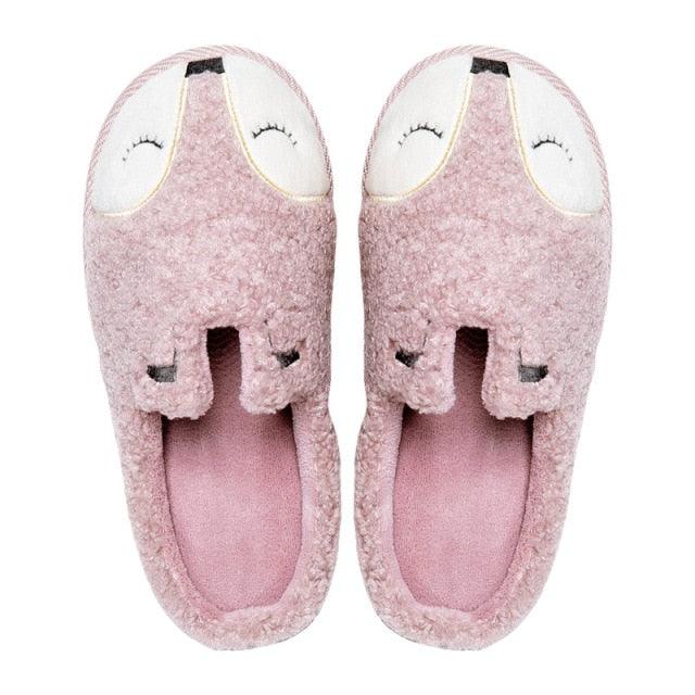 Winter House Women Fur Slippers Soft Memory Foam Sole Cute Fox Bear Bedroom Fluffy Slippers Couples Plush Shoes Comfortable Closed Toe House Slippers Shoes Anti slip Sandals Lightweight Winter Indoor Cartoon Slippers