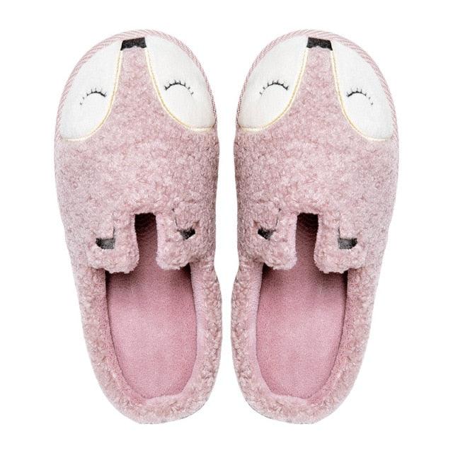 Winter House Women Fur Slippers Soft Memory Foam Sole Cute Fox Bear Bedroom Fluffy Slippers Couples Plush Shoes Comfortable Closed Toe House Slippers Shoes Anti slip Sandals Lightweight Winter Indoor Cartoon Slippers
