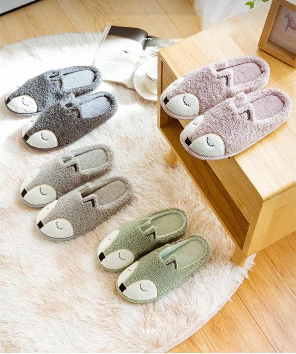 Winter House Women Fur Slippers Soft Memory Foam Sole Cute Fox Bear Bedroom Fluffy Slippers Couples Plush Shoes Comfortable Closed Toe House Slippers Shoes Anti slip Sandals Lightweight Winter Indoor Cartoon Slippers