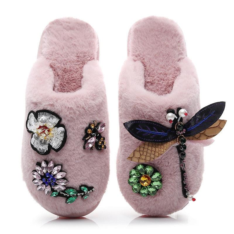 Winter Women Slippers Warm Plush Luxury Flip Flops Fur Slides Flat Lightweight Soft Indoor Slippers Soft Warm Memory Foam Slippers Faux Fur Lined Fluffy Slip On House Shoes