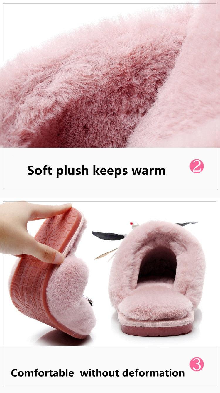 Winter Women Slippers Warm Plush Luxury Flip Flops Fur Slides Flat Lightweight Soft Indoor Slippers Soft Warm Memory Foam Slippers Faux Fur Lined Fluffy Slip On House Shoes