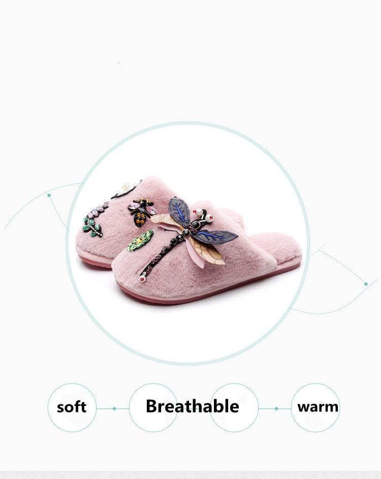 Winter Women Slippers Warm Plush Luxury Flip Flops Fur Slides Flat Lightweight Soft Indoor Slippers Soft Warm Memory Foam Slippers Faux Fur Lined Fluffy Slip On House Shoes