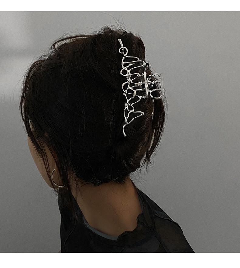 Woman Novelty Minimalist Dainty Design Irregular Hairpins Punk Style Metal Silver Hair Claws Barrettes Women Hair Accessories Hair Clips Hairgrip