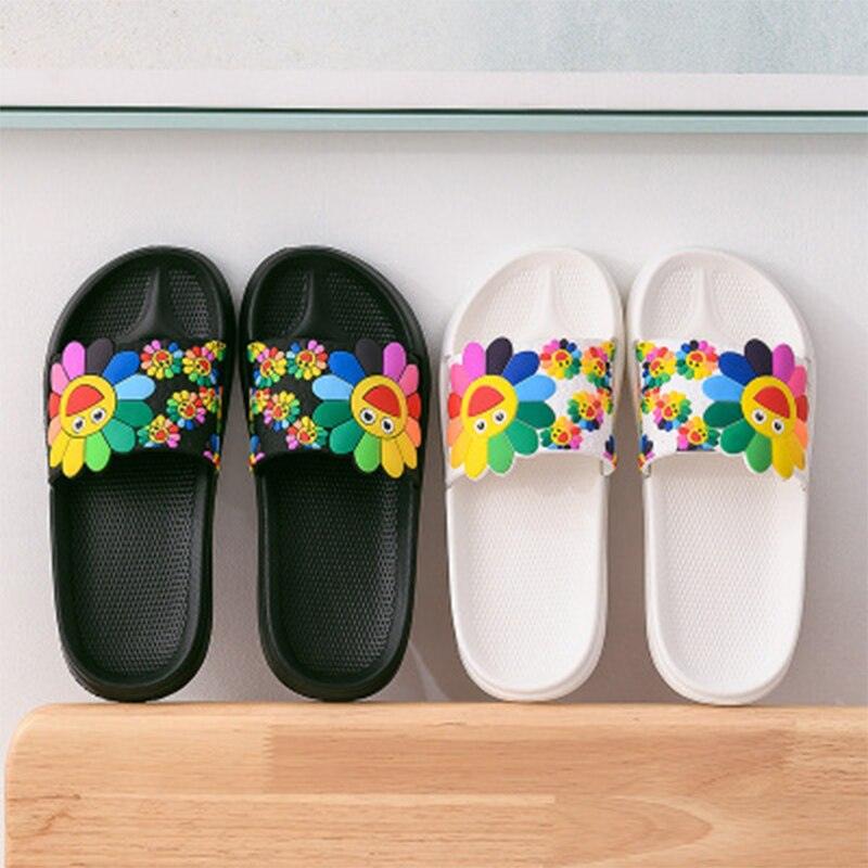 Women Beach Slippers Women's Rainbow Colors Woman Cute Flower Flat Shoes Footwear Ladies Slides Waterproof Summer Beach Slippers Slipper With Comfort Non Slip Sole Women’s Slim Flip Flop