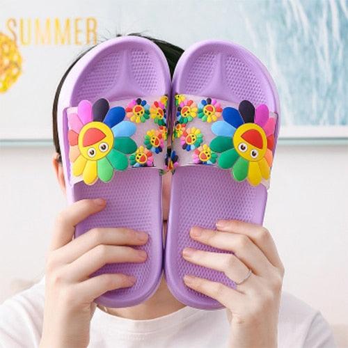 Women Beach Slippers Women's Rainbow Colors Woman Cute Flower Flat Shoes Footwear Ladies Slides Waterproof Summer Beach Slippers Slipper With Comfort Non Slip Sole Women’s Slim Flip Flop