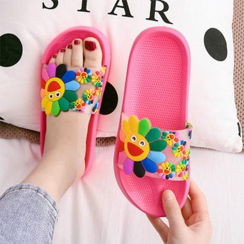 Women Beach Slippers Women's Rainbow Colors Woman Cute Flower Flat Shoes Footwear Ladies Slides Waterproof Summer Beach Slippers Slipper With Comfort Non Slip Sole Women’s Slim Flip Flop