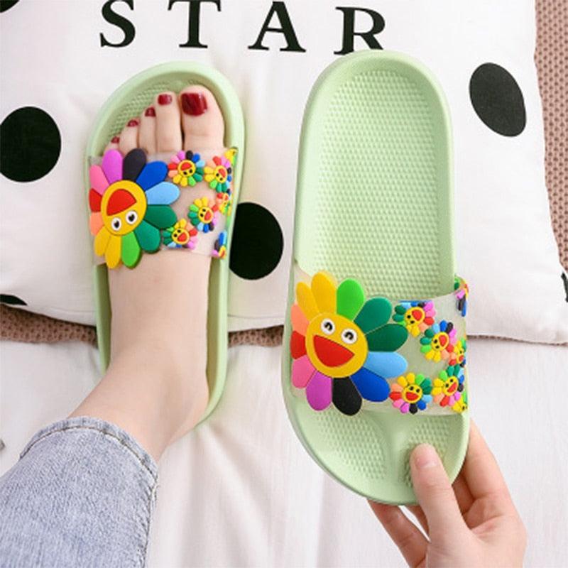 Women Beach Slippers Women's Rainbow Colors Woman Cute Flower Flat Shoes Footwear Ladies Slides Waterproof Summer Beach Slippers Slipper With Comfort Non Slip Sole Women’s Slim Flip Flop