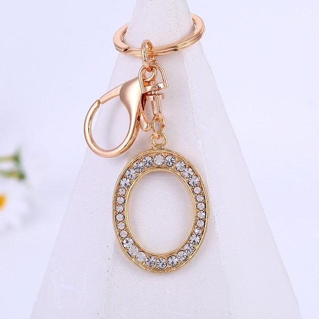 Women Keychain Alphabet Letter Rhinestone Gold Color Key Ring Charm Key Chain Accessories Purse Charms for Handbags Crystal Alphabet Initial Letter Pendant with Key Ring Female Car Bag Keyring Holder