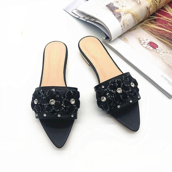 Women's Fashion Slippers Flat Shoes Women's Flower Flats Rhinestone Wedding Shoes Foldable Comfort Slip On Flat Linen Women's Luxury Slippers Flower Slippers Home Shoes Indoor Outdoor Non-Slip Light Weight Shoes