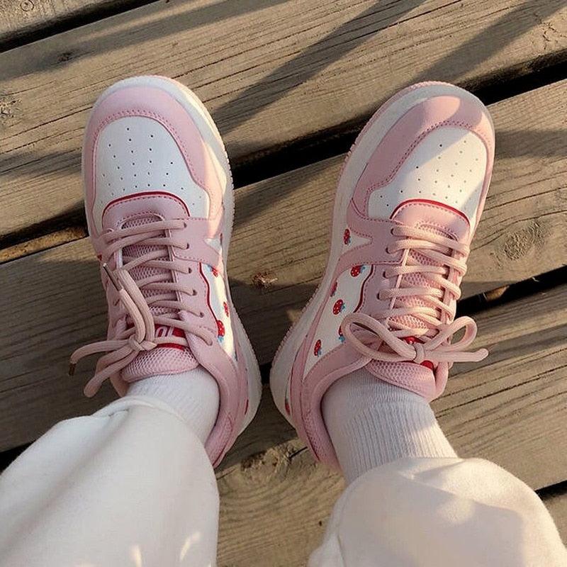 Women's Pink Sports Sneakers White Casual Spring Autumn Basket Tennis Flat Running Flats Training Casual Everyday Walking Outdoor Sport Womens Sneakers