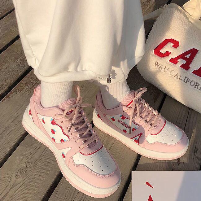 Women's Pink Sports Sneakers White Casual Spring Autumn Basket Tennis Flat Running Flats Training Casual Everyday Walking Outdoor Sport Womens Sneakers