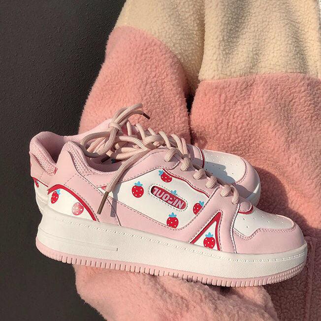 Women's Pink Sports Sneakers White Casual Spring Autumn Basket Tennis Flat Running Flats Training Casual Everyday Walking Outdoor Sport Womens Sneakers