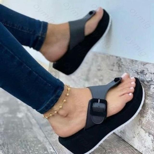 Women's Sandals Summer Shoes Beach Platform Clip Toes Buckle Strap Leather Casual Shoes Summer Casual Clip Toe Slippers Summer Flat Non-Slip Shoes With Buckle Strap