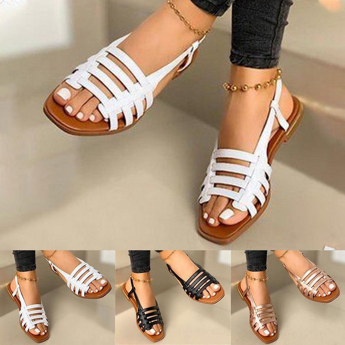 Women Sandals Summer Hollow Out Shoes Open Toe Beach Flats Ladies Footwear Strappy Flat Sandals Adjustable Casual Sandal With Open Toe Slingback Elegant Sandals