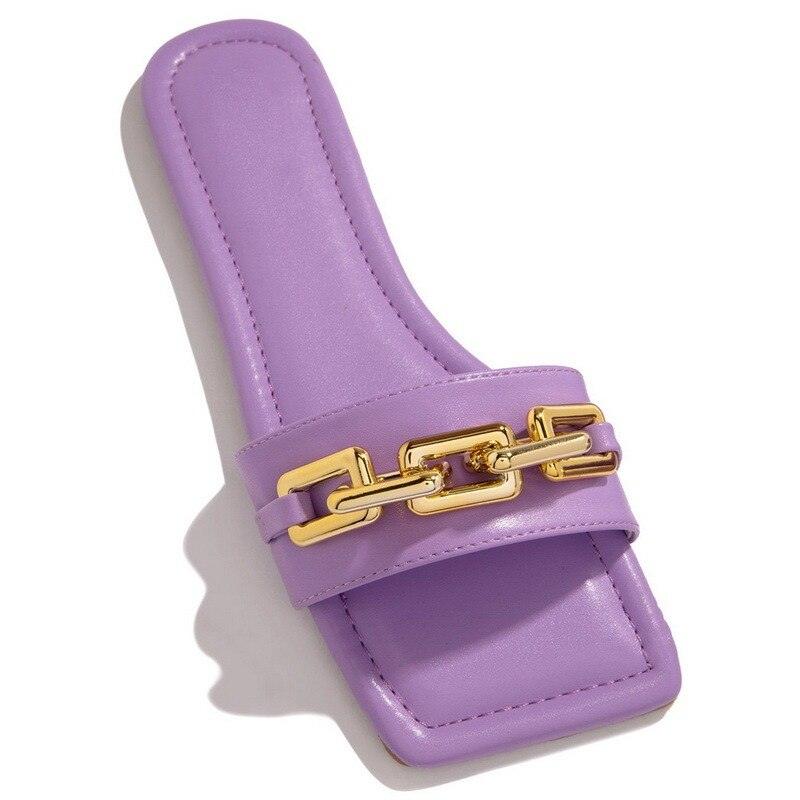 Women Slipper Sandals Gold Chain Closed Toe Slip On Flat Heels Square Head Casual Slides Flip Flop Chunky Heel Mules Open Toe Slip On Dress Backless High Heels Slides Slippers