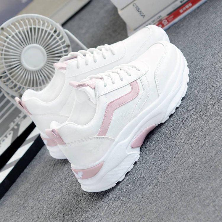 Women White Leather Sneakers Fashion Casual Woman Comfortable Breathable White Flats Platform Sneakers Low Top Sneaker Lace-up Classic Girls Comfortable Sneakers