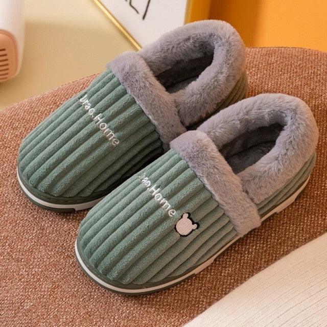Women Winter Slippers Female Plush Thick Bottom Home Cotton Shoes Non-Slip Comfortable Indoors Flats Men's Plush Fleece Lined House Shoes Indoor Outdoor Anti-Skid Rubber Sole