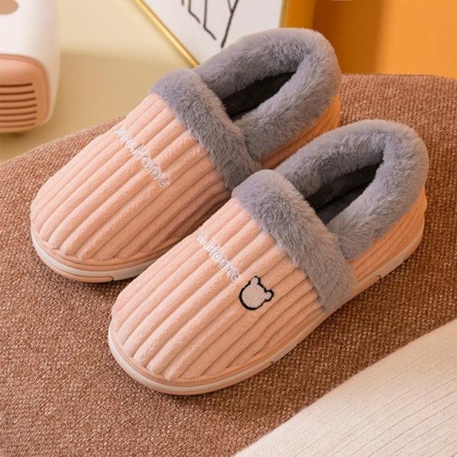 Women Winter Slippers Female Plush Thick Bottom Home Cotton Shoes Non-Slip Comfortable Indoors Flats Men's Plush Fleece Lined House Shoes Indoor Outdoor Anti-Skid Rubber Sole