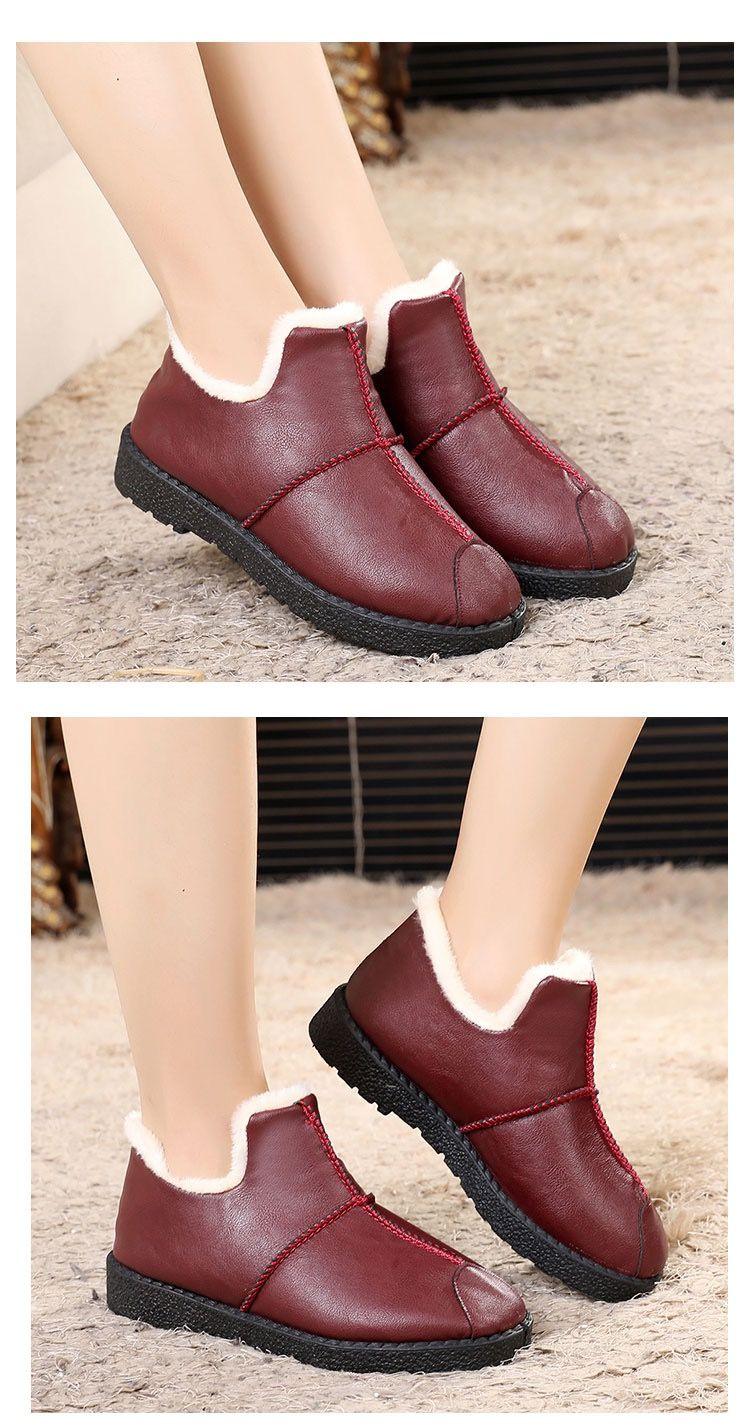 Women Winter Warm Luxury Shoes Waterproof Plush Leather Cotton Shoes Daily Home Non-slip Soft Sole Plush Lining Shoes Warm Fur Lined Booties Lace Up Flat Platform Elegant Comfortable Black Shoes