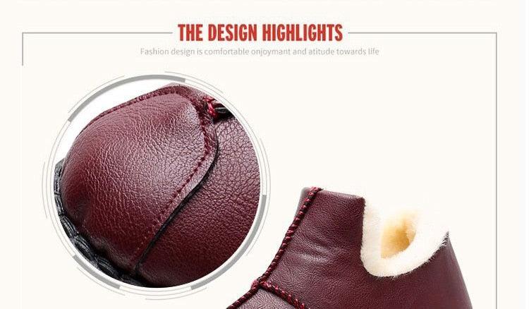 Women Winter Warm Luxury Shoes Waterproof Plush Leather Cotton Shoes Daily Home Non-slip Soft Sole Plush Lining Shoes Warm Fur Lined Booties Lace Up Flat Platform Elegant Comfortable Black Shoes