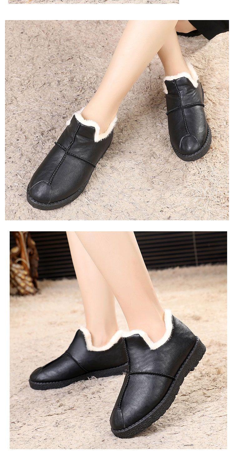 Women Winter Warm Luxury Shoes Waterproof Plush Leather Cotton Shoes Daily Home Non-slip Soft Sole Plush Lining Shoes Warm Fur Lined Booties Lace Up Flat Platform Elegant Comfortable Black Shoes