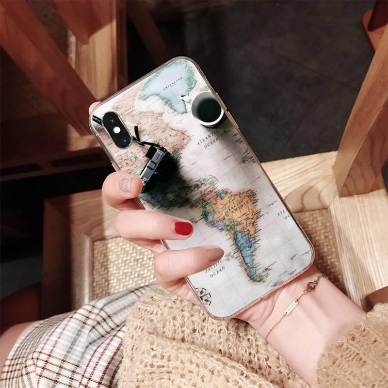 World Map Travel Phone Case for iPhone 11 12 13 Mini Pro Max 8 7 6 6S Plus X 5 SE XR XS Case shell Clear Cute Women Luxury Heart Clear Slim Thin Silicone Bumper Hard Back Protective Phone Case for iPhone