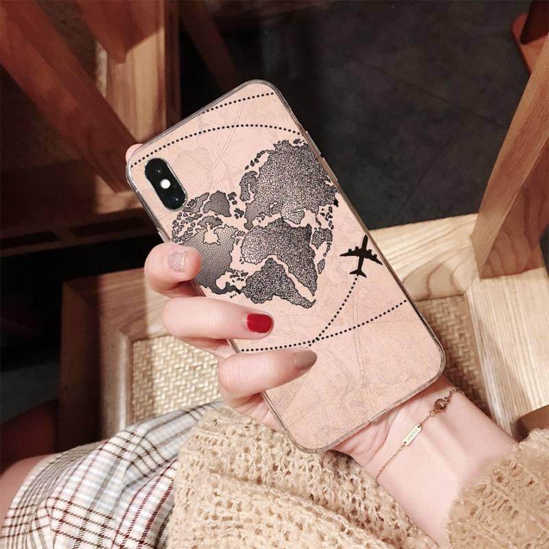World Map Travel Phone Case for iPhone 11 12 13 Mini Pro Max 8 7 6 6S Plus X 5 SE XR XS Case shell Clear Cute Women Luxury Heart Clear Slim Thin Silicone Bumper Hard Back Protective Phone Case for iPhone