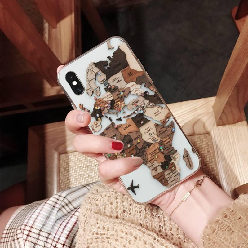 World Map Travel Phone Case for iPhone 11 12 13 Mini Pro Max 8 7 6 6S Plus X 5 SE XR XS Case shell Clear Cute Women Luxury Heart Clear Slim Thin Silicone Bumper Hard Back Protective Phone Case for iPhone