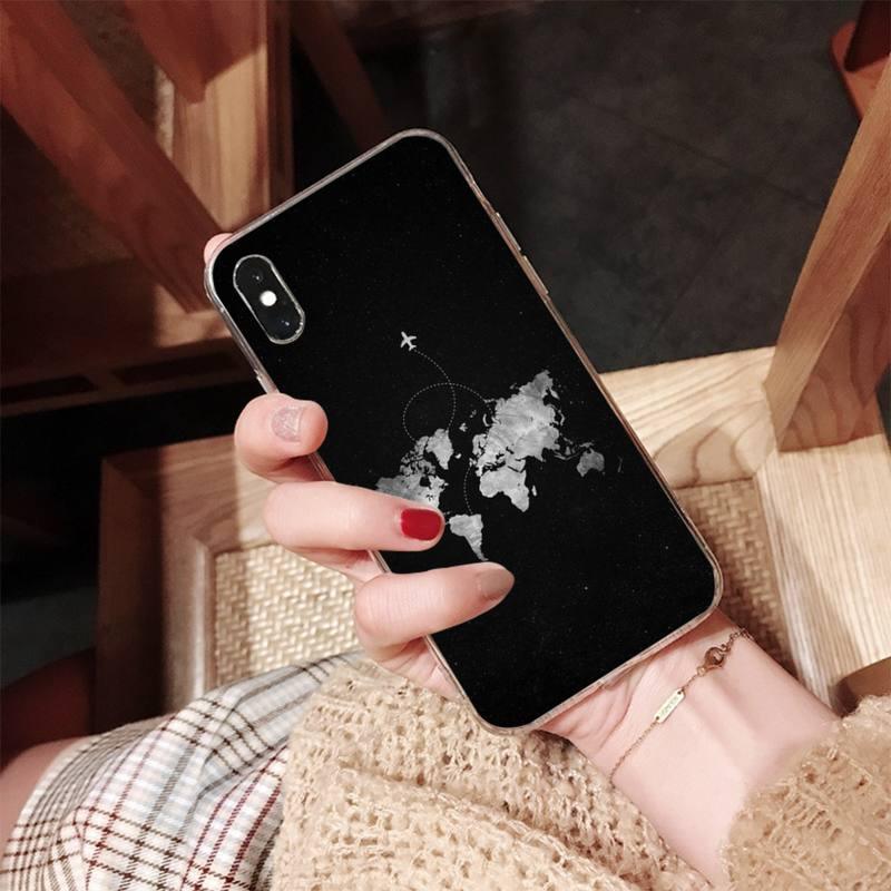 World Map Travel Phone Case for iPhone 11 12 13 Mini Pro Max 8 7 6 6S Plus X 5 SE XR XS Case shell Clear Cute Women Luxury Heart Clear Slim Thin Silicone Bumper Hard Back Protective Phone Case for iPhone