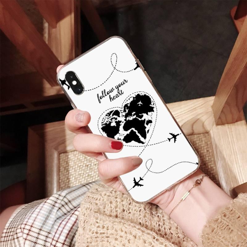 World Map Travel Phone Case for iPhone 11 12 13 Mini Pro Max 8 7 6 6S Plus X 5 SE XR XS Case shell Clear Cute Women Luxury Heart Clear Slim Thin Silicone Bumper Hard Back Protective Phone Case for iPhone