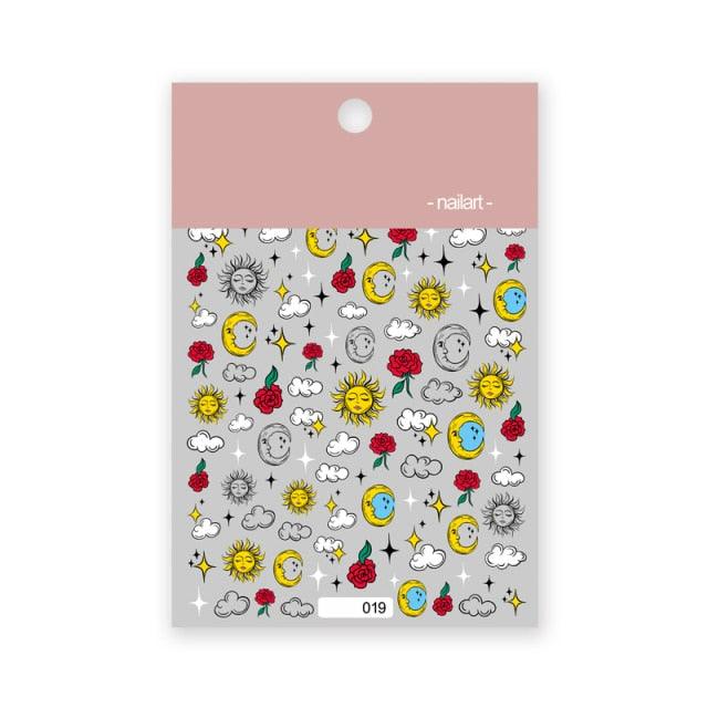 Yellow Smiles Sun Moon Clouds 3D Nail Stickers For Halloween Theme Slider Decals Nail Art Decorations Design  3D Self-Adhesive Nail Decorations Accessories Women Girls Manicure Decorations Nail Art Supplies Water Transfer Decals