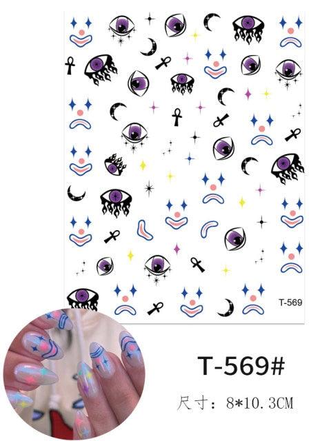 Yellow Smiles Sun Moon Clouds 3D Nail Stickers For Halloween Theme Slider Decals Nail Art Decorations Design  3D Self-Adhesive Nail Decorations Accessories Women Girls Manicure Decorations Nail Art Supplies Water Transfer Decals