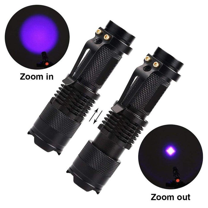 Zoomable UV 365nm light Blacklight Ultraviolet Flashlight LED Portable Mini Handheld Torch Detector Flashlight Torch Mini Flash Light For Pet Urine Stains Detector Scorpion Anti-counterfeiting Identification Resin Curing